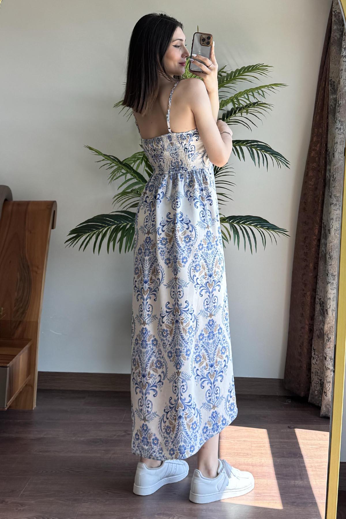 Mavi Arkası Gipeli Elbise