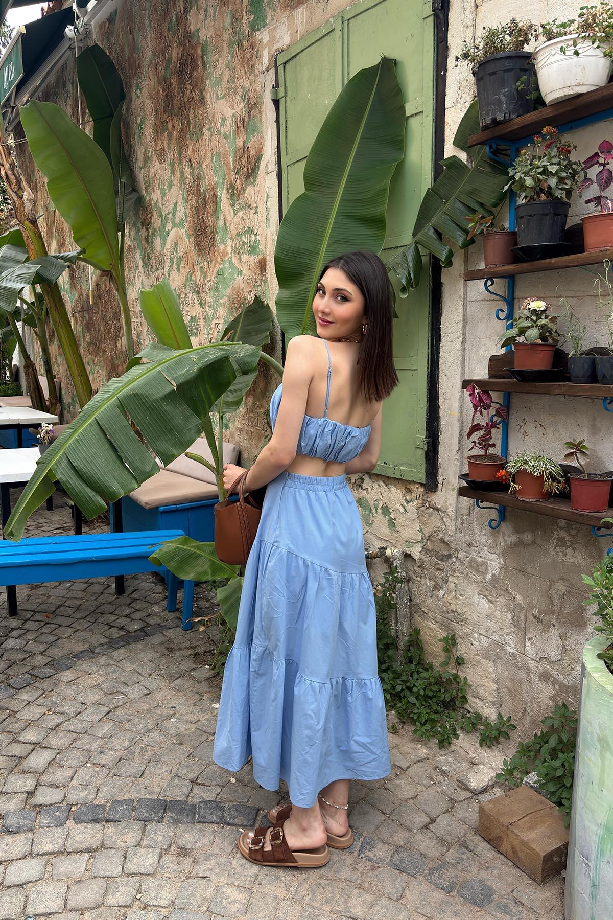 Mavi İp Askılı Crop Bluz