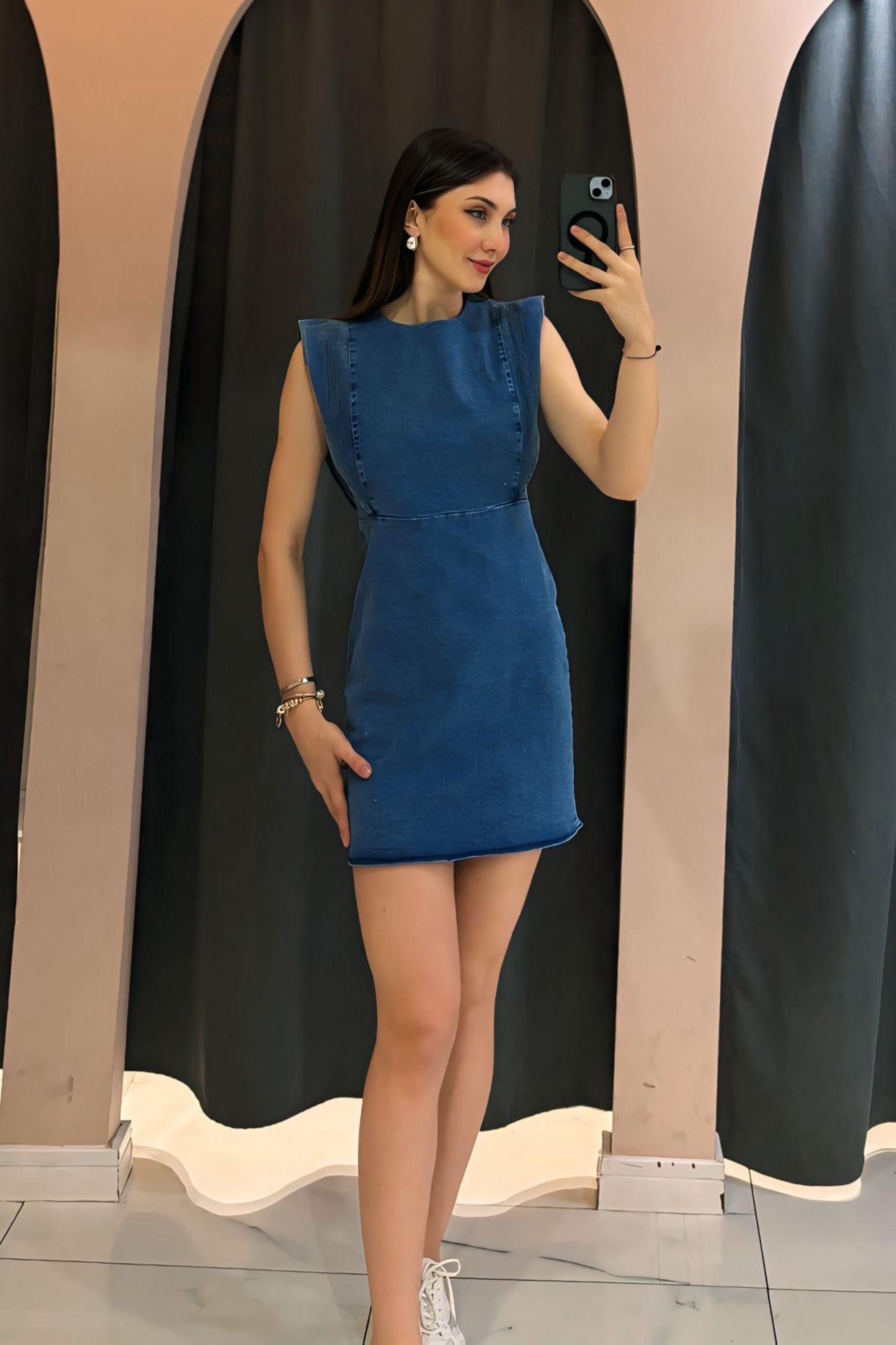 Mavi Kolsuz Denim Elbise