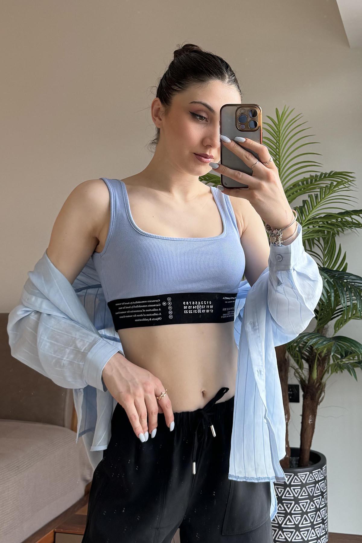 Mavi Lastik Detaylı Crop Top Atlet