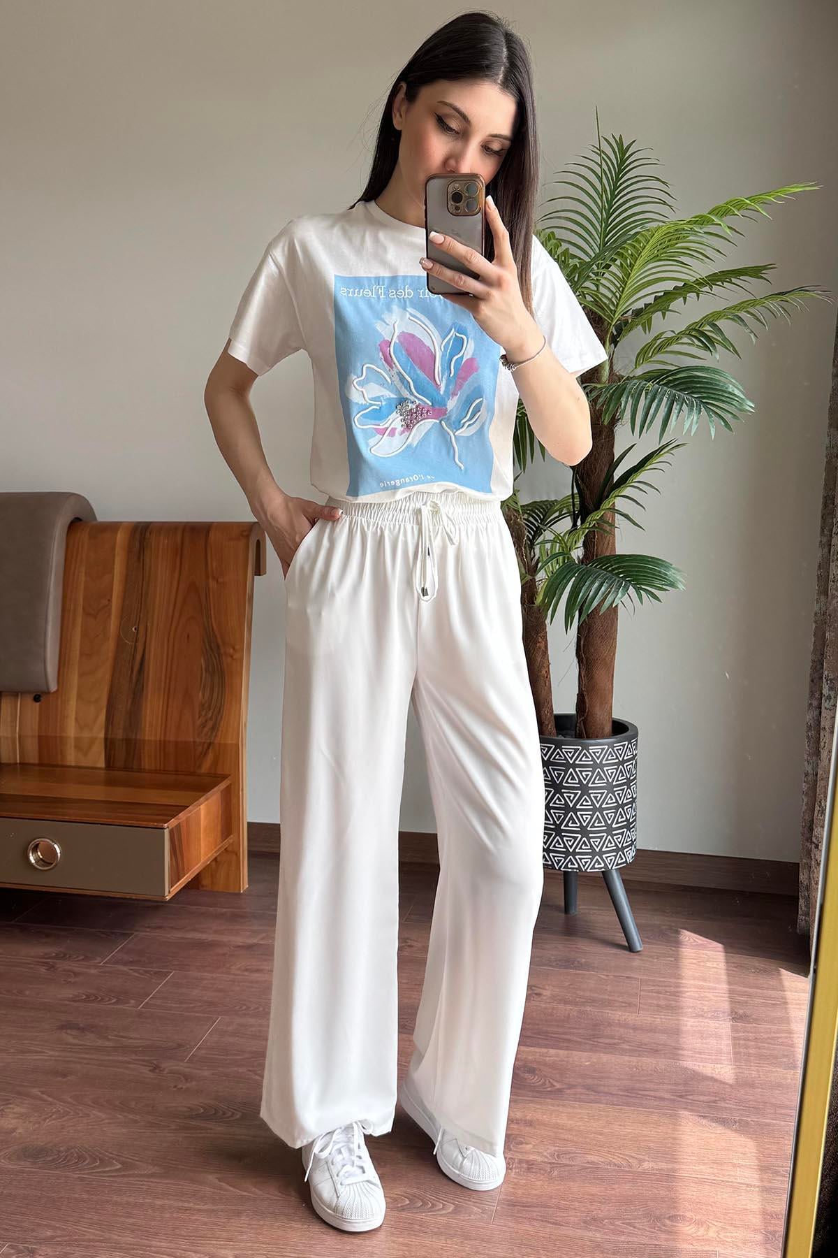 Mavi Le Pouvoir des Fleurs Baskılı T Shirt