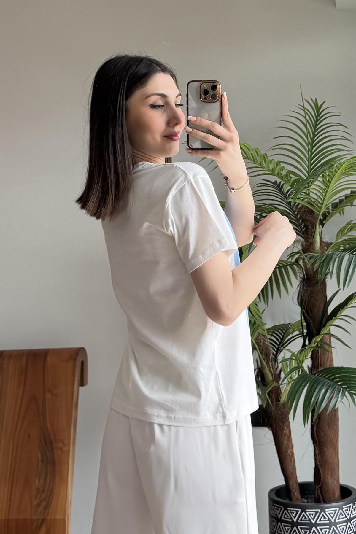 Mavi Le Pouvoir des Fleurs Baskılı T Shirt