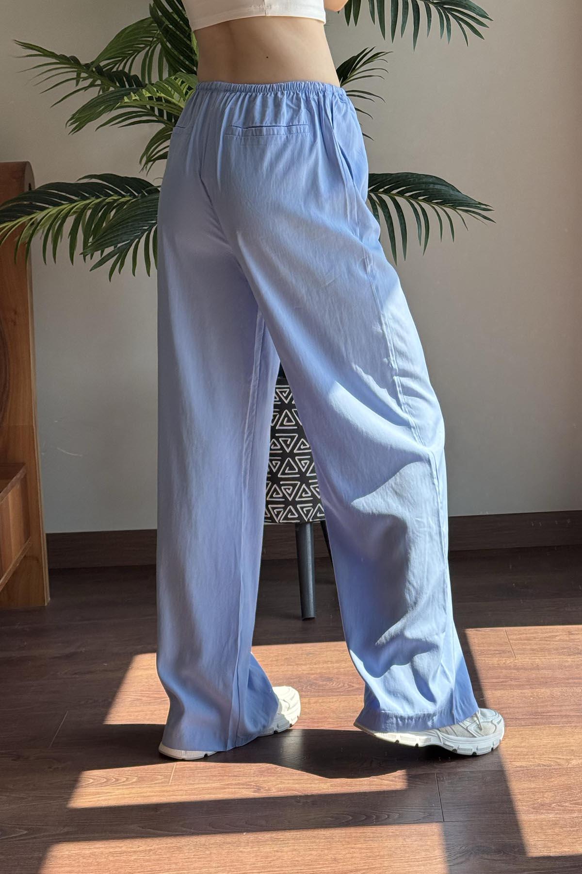 Mavi Modal Karışımlı Bağcıklı Pantolon