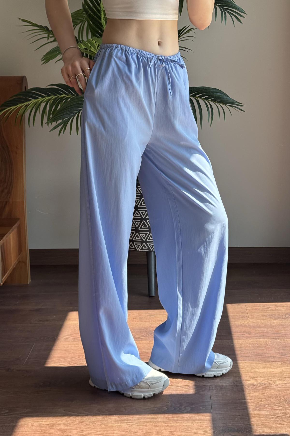 Mavi Modal Karışımlı Bağcıklı Pantolon