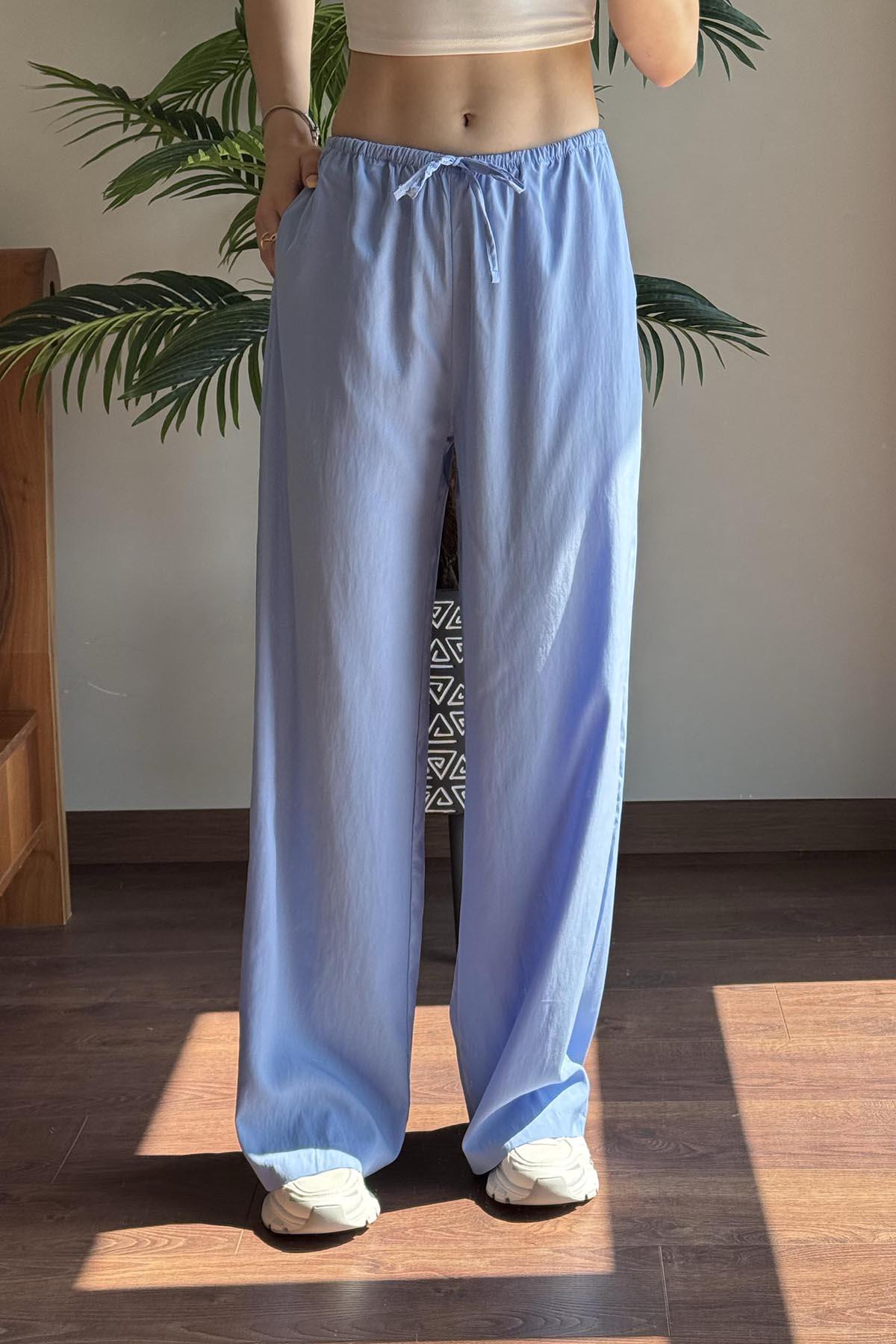 Mavi Modal Karışımlı Bağcıklı Pantolon