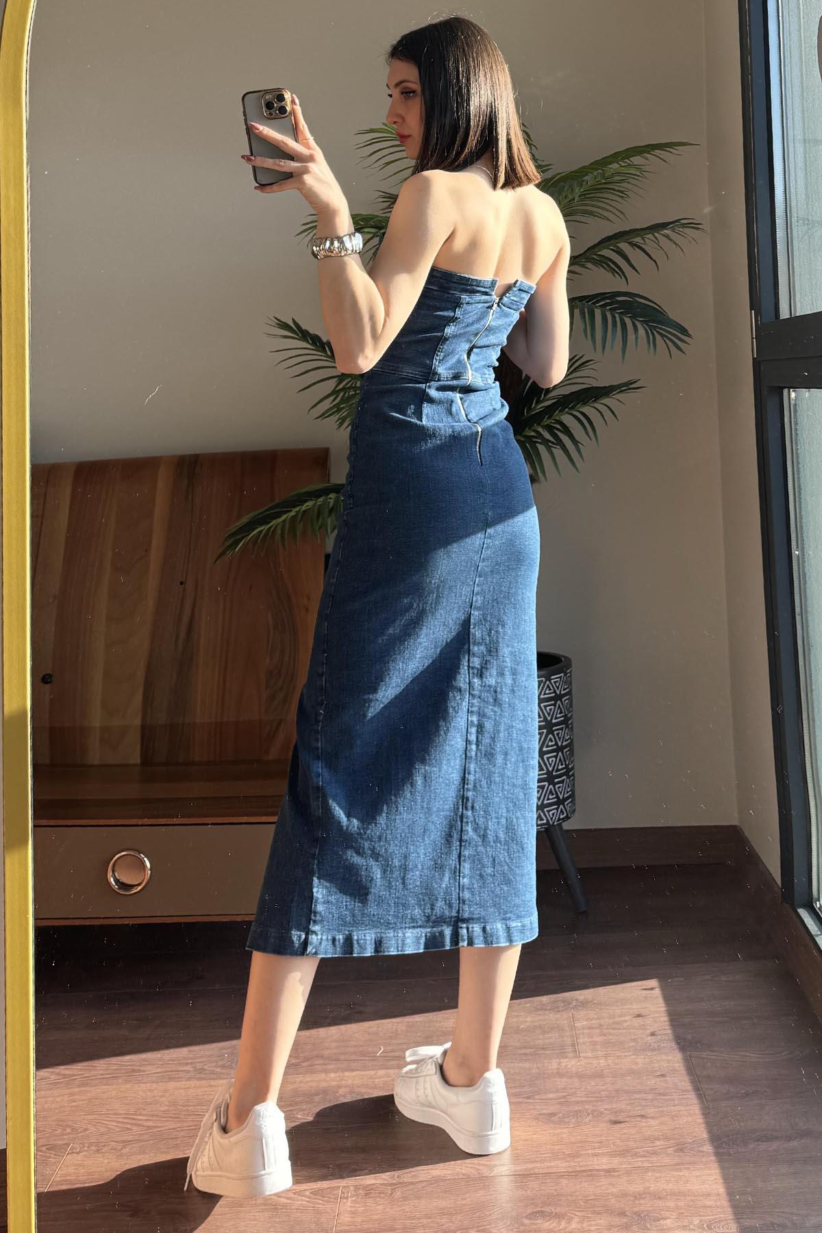 Mavi Ultra Esnek Straplez Denim Elbise