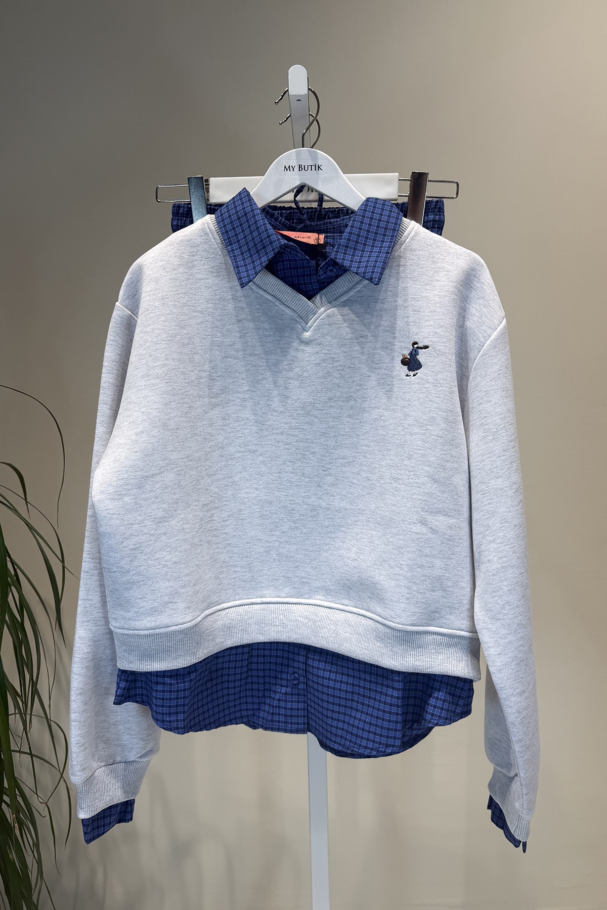 Melanj Gri Küçük Kız İşlemeli Sweatshirt
