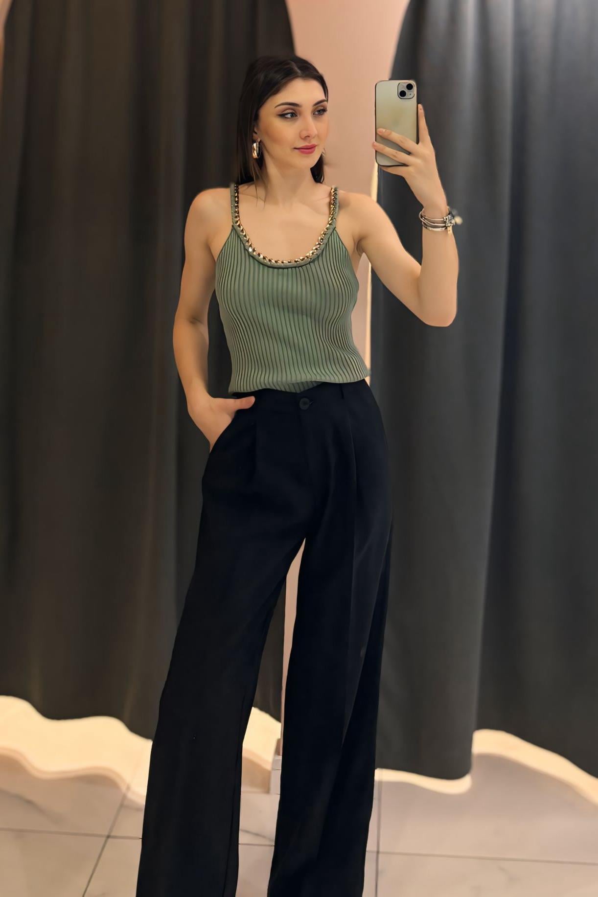 Mint Zincir Detay Triko Atlet