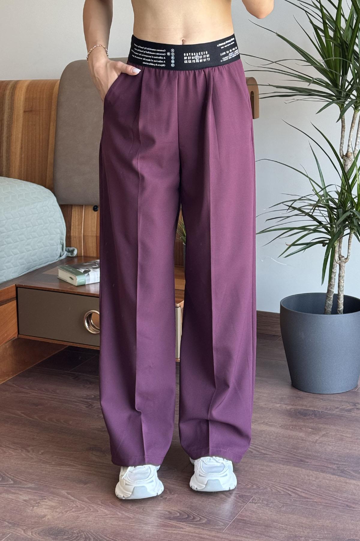Mürdüm Lastik Detaylı Pantolon