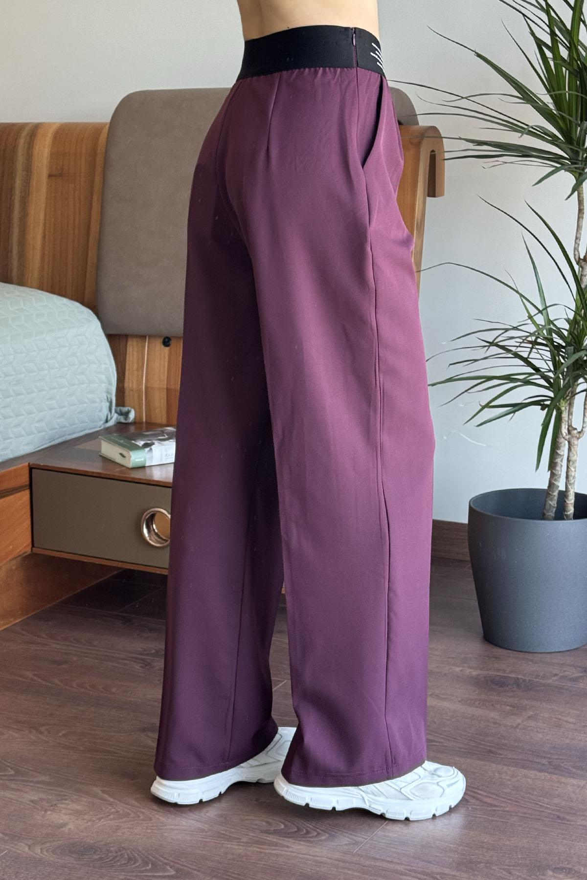 Mürdüm Lastik Detaylı Pantolon