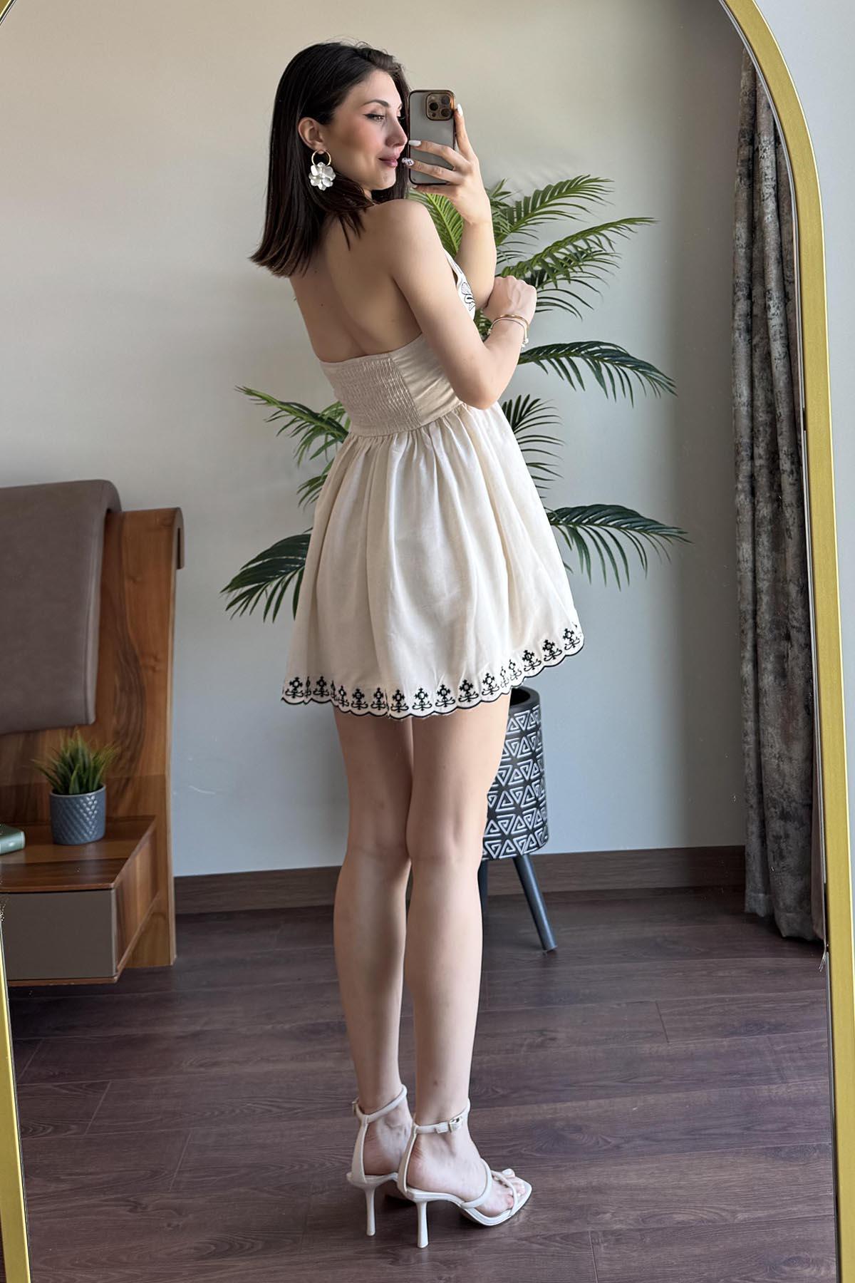 Naturel Nakışlı Elbise