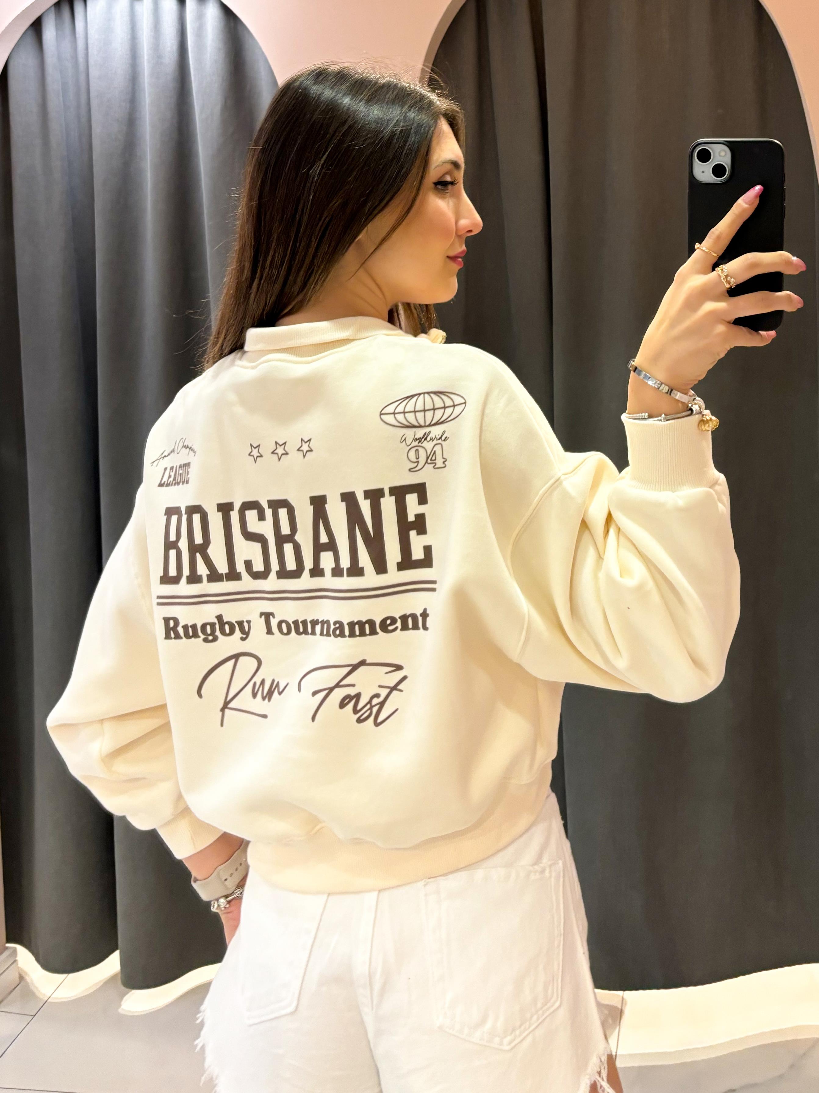 Naturel Önü Fermuar Detaylı Arkası Baskılı Sweatshirt