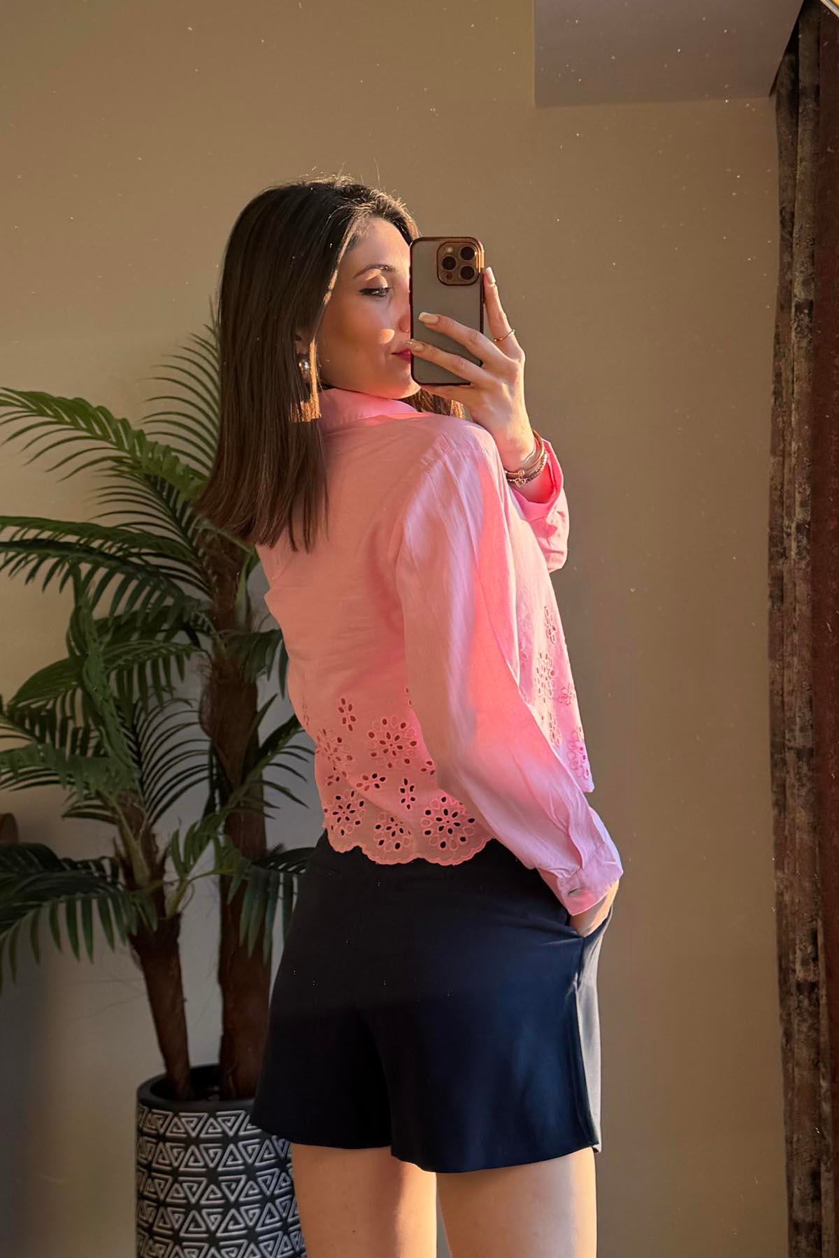 Pembe Alt Kısmı Fisto Detaylı Gömlek