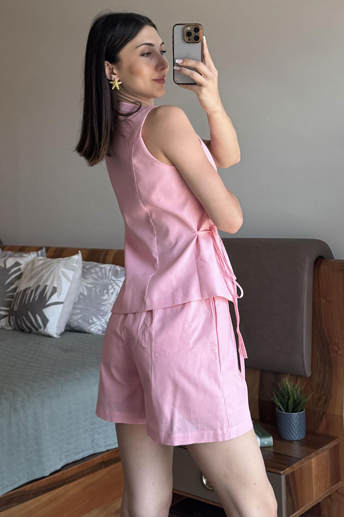 Pembe Anvelop Yelekli Takım