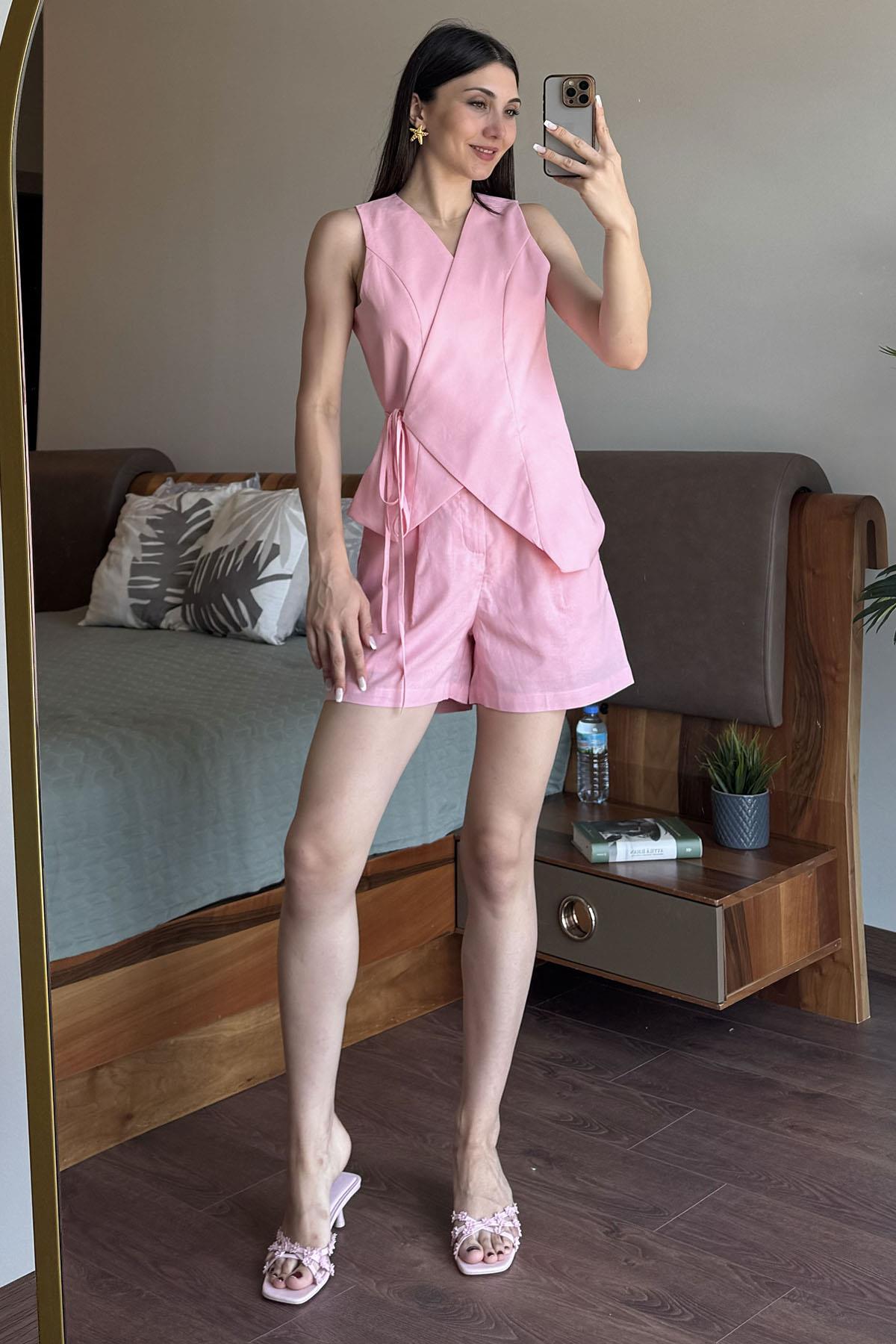 Pembe Anvelop Yelekli Takım