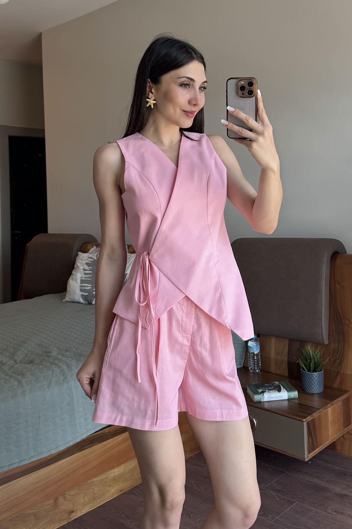 Pembe Anvelop Yelekli Takım