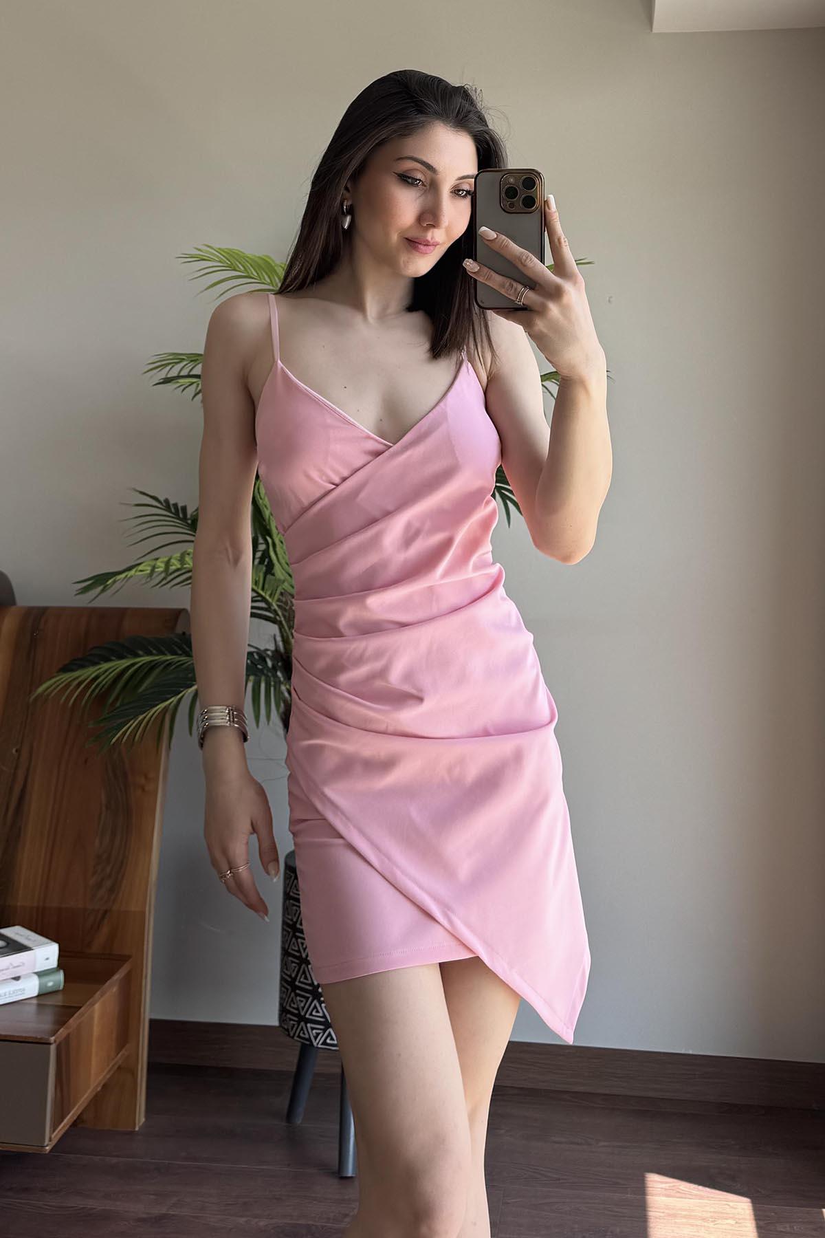 Pembe Askılı Drape Detaylı Eblise