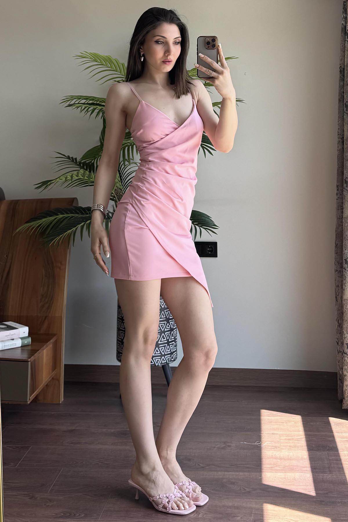 Pembe Askılı Drape Detaylı Eblise