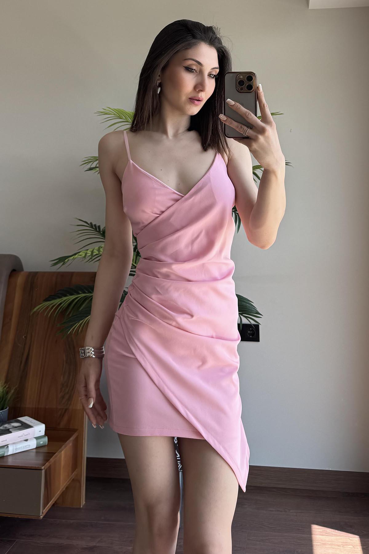 Pembe Askılı Drape Detaylı Eblise