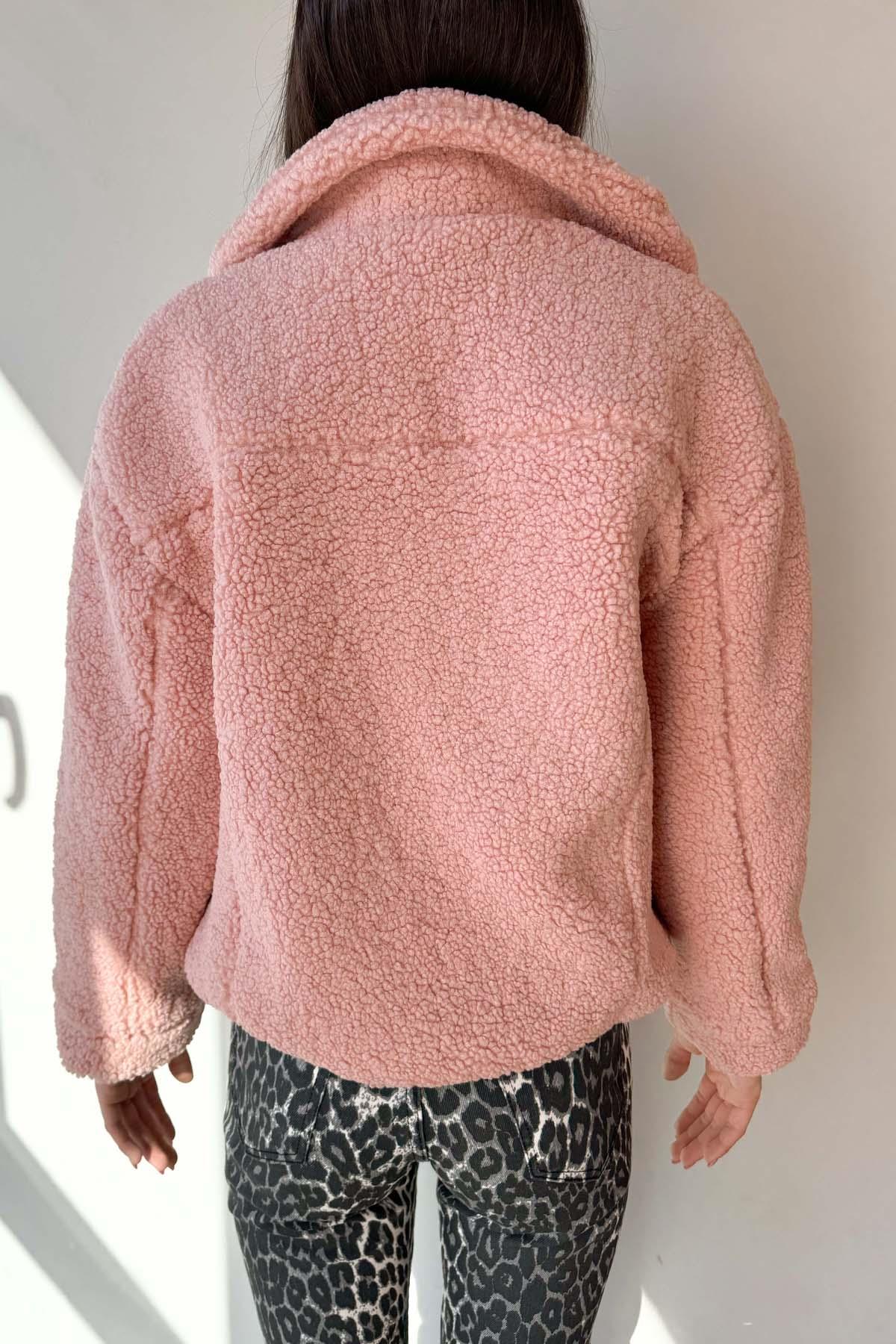 Pembe Astarlı Düğmeli Teddy Mont