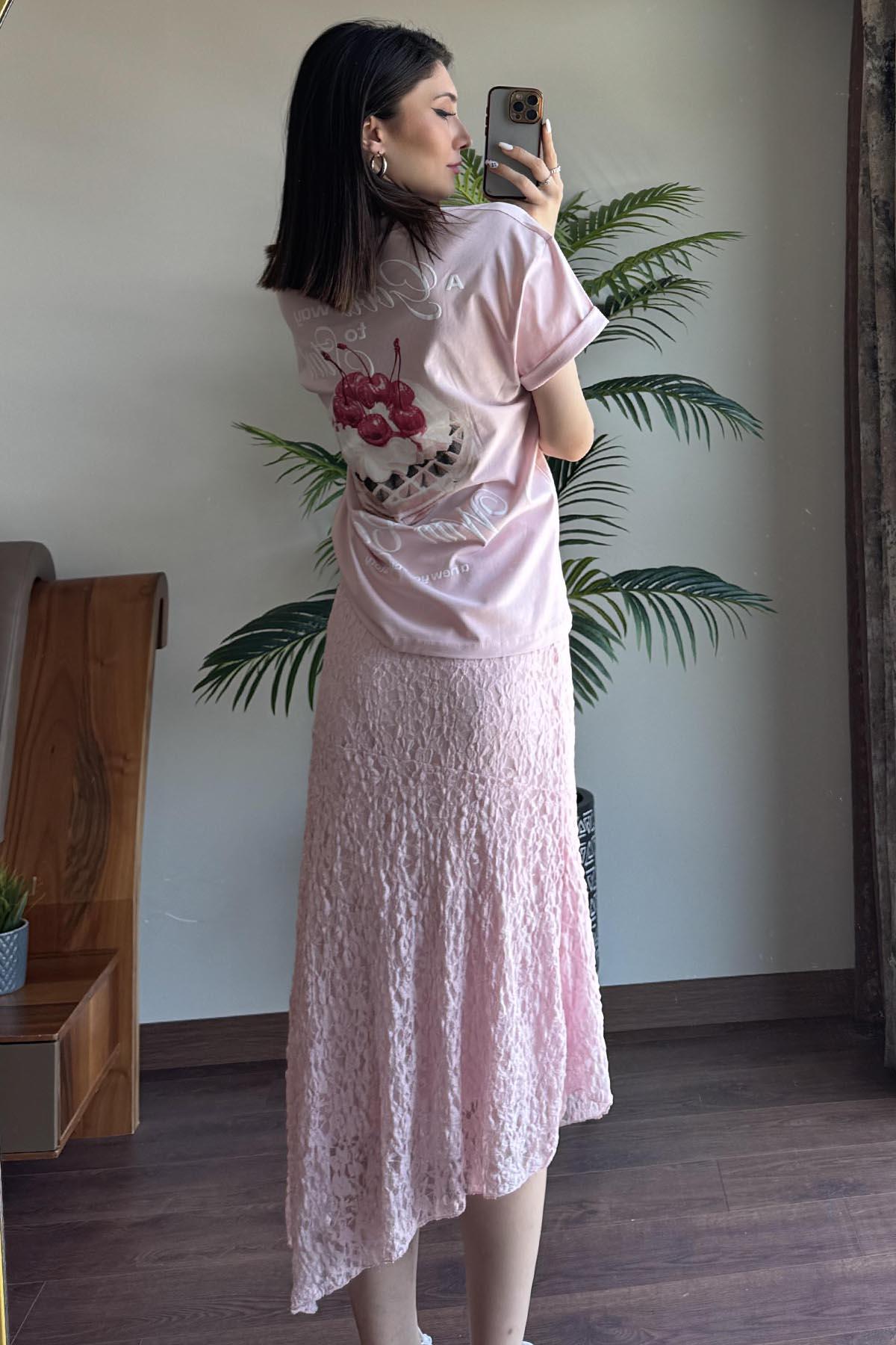 Pembe Astarlı Tül Etek