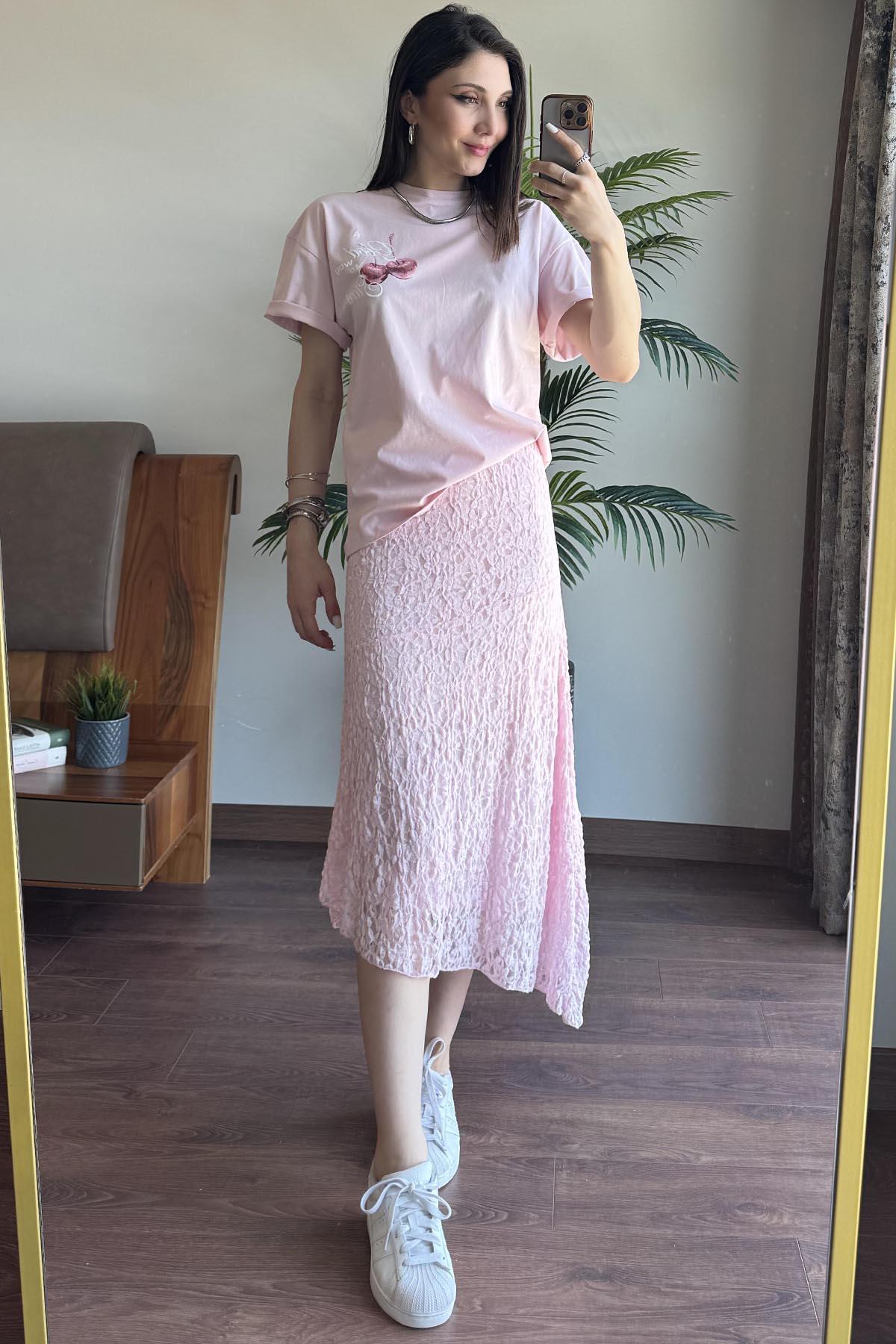Pembe Astarlı Tül Etek