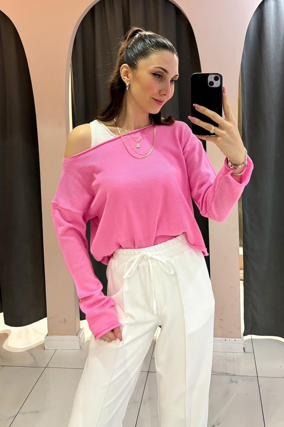 Pembe Atletli Triko Kazak