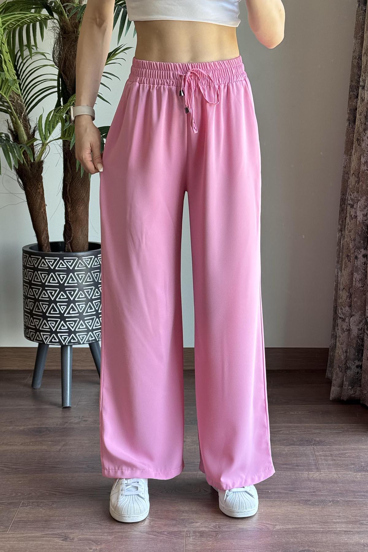 Pembe Beli Lastikli Bol Paça Pantolon