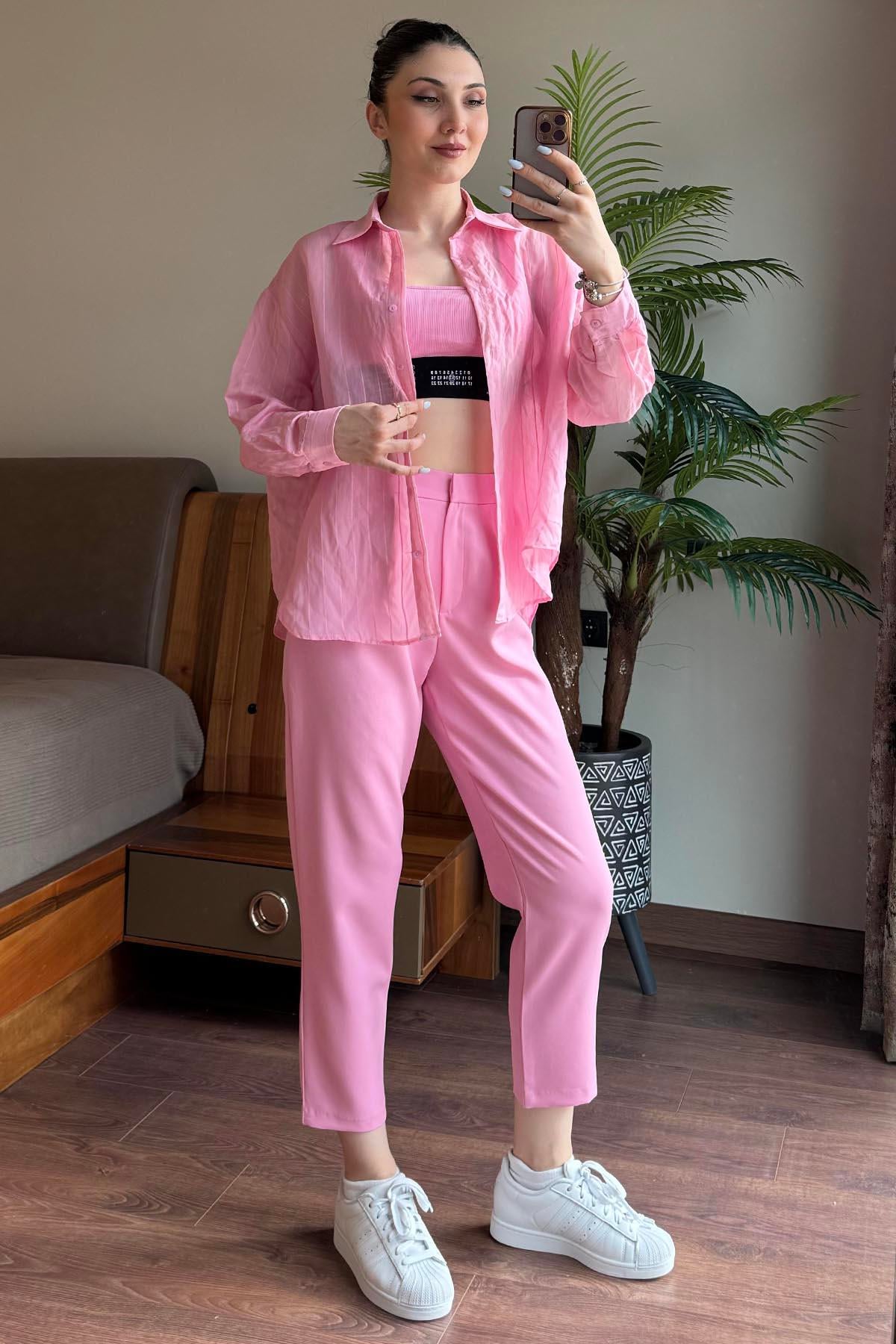 Pembe Beli Lastikli Havuç Pantolon