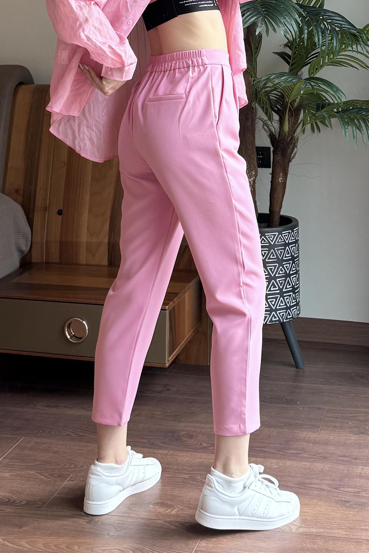Pembe Beli Lastikli Havuç Pantolon