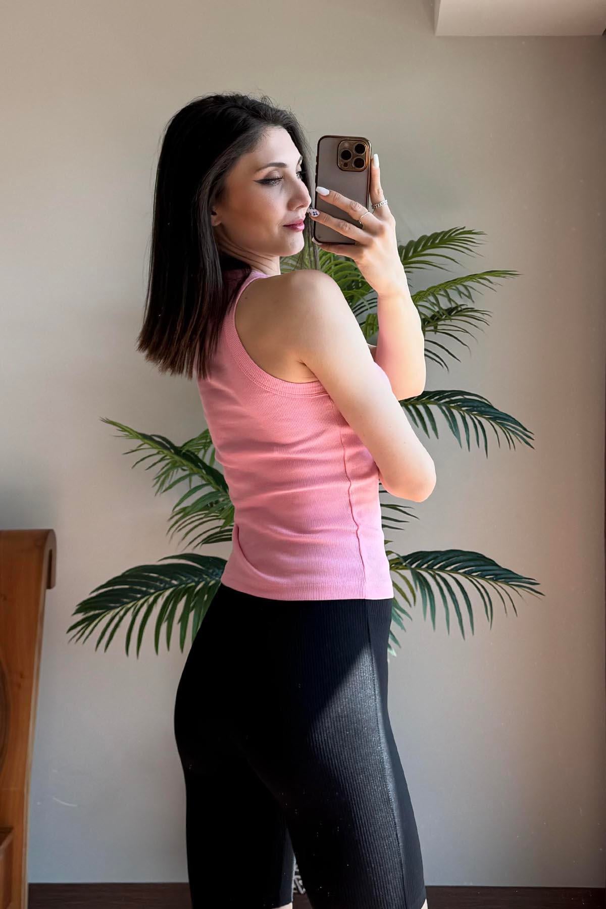 Pembe Kabartma Nakışlıı Halter Yaka Kaşkorse Atlet