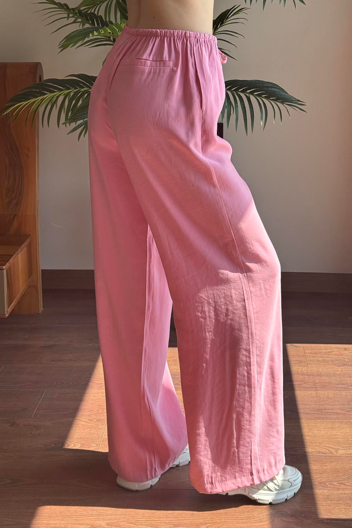 Pembe Modal Karışımlı Bağcıklı Pantolon