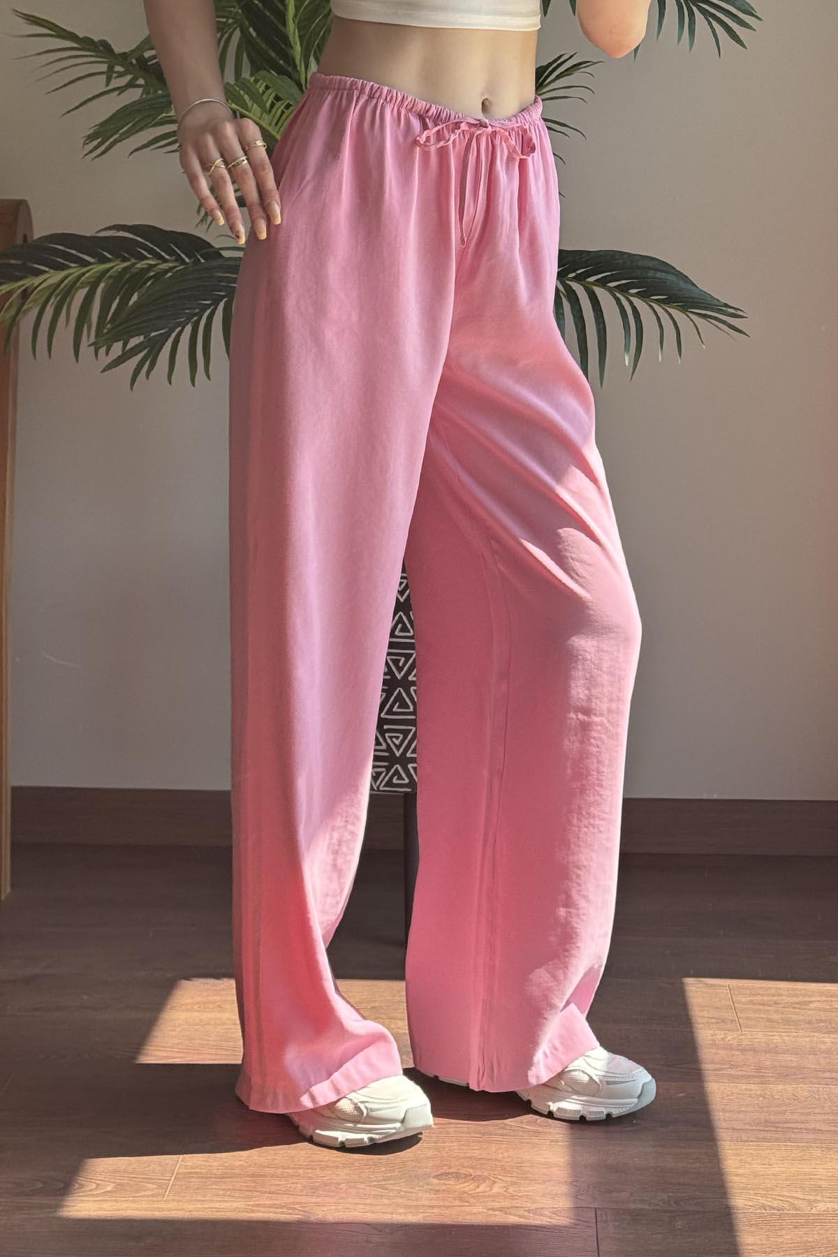 Pembe Modal Karışımlı Bağcıklı Pantolon
