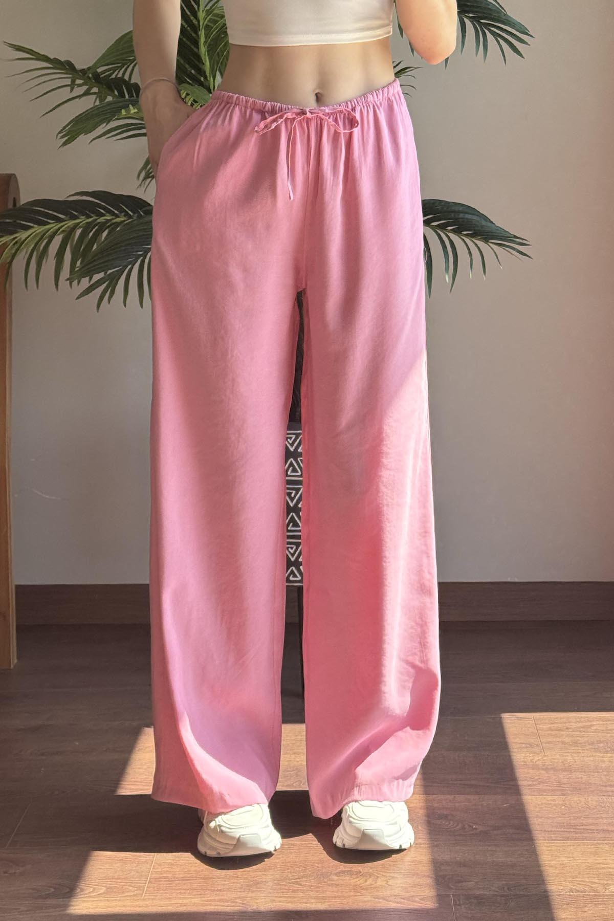 Pembe Modal Karışımlı Bağcıklı Pantolon
