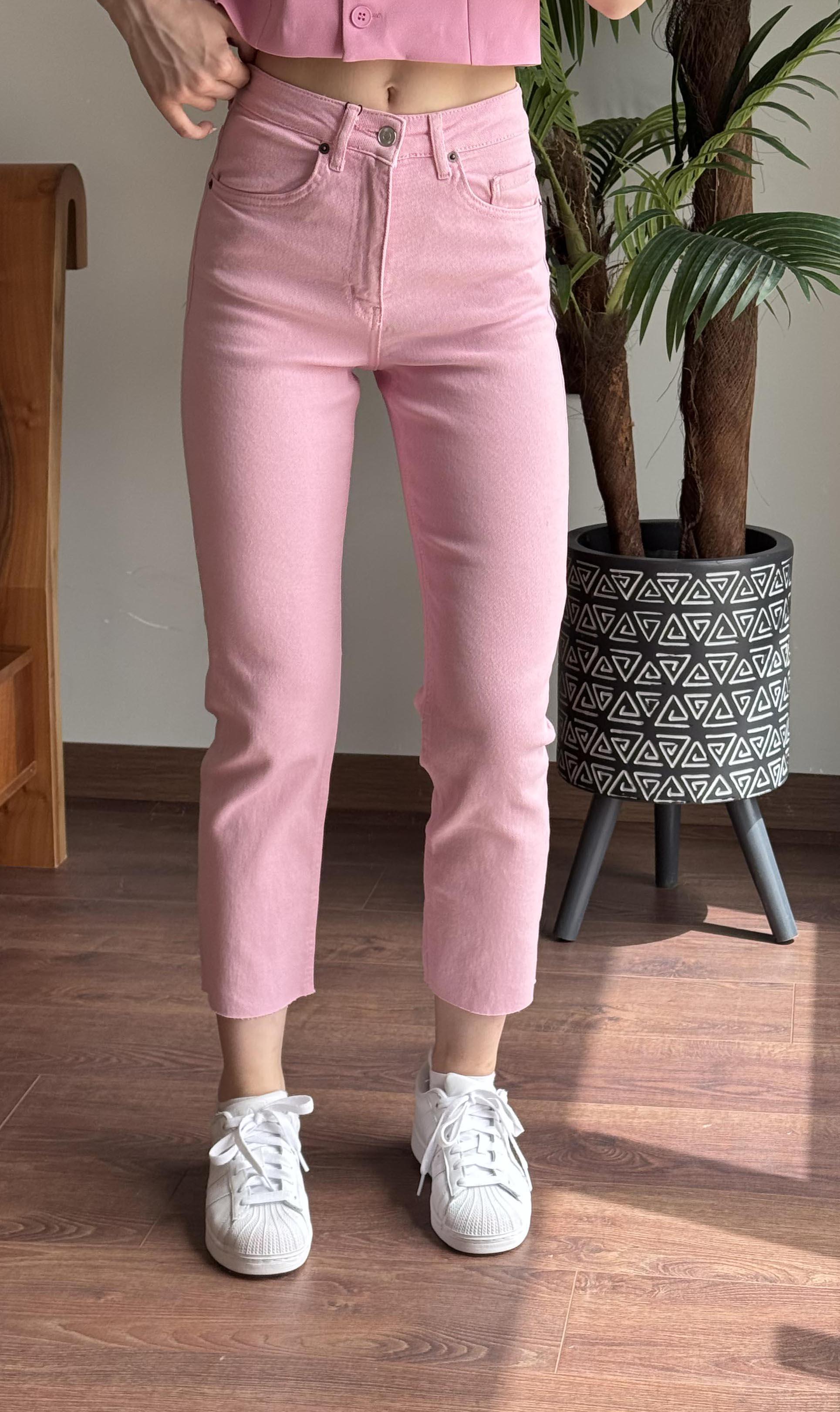 Pembe Paça Kesik Boyfit Jean