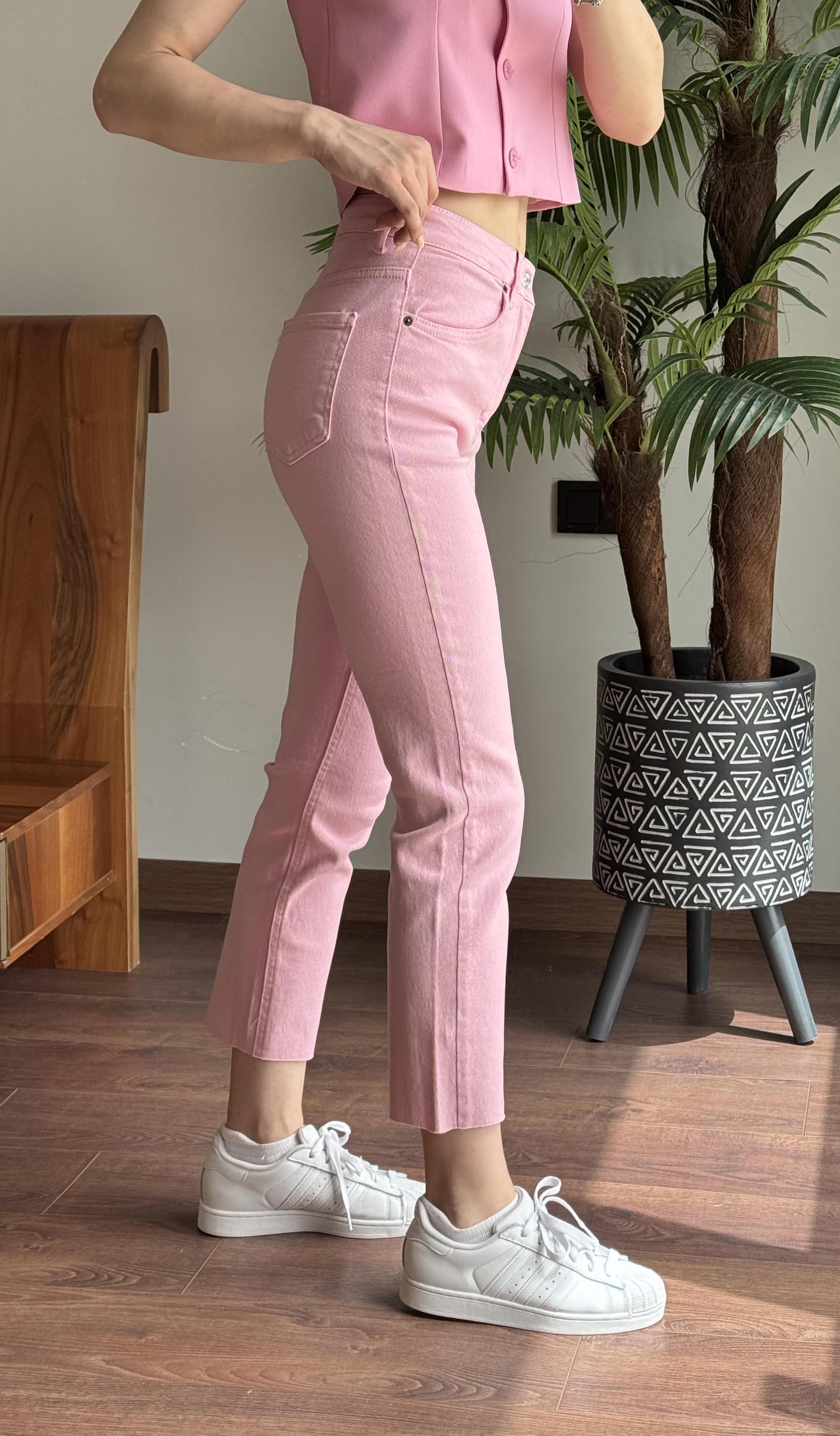 Pembe Paça Kesik Boyfit Jean
