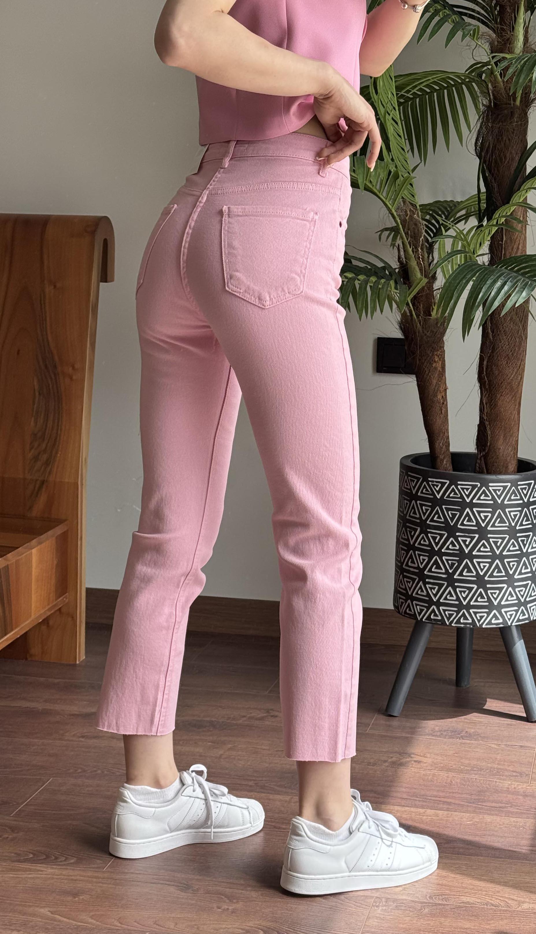 Pembe Paça Kesik Boyfit Jean
