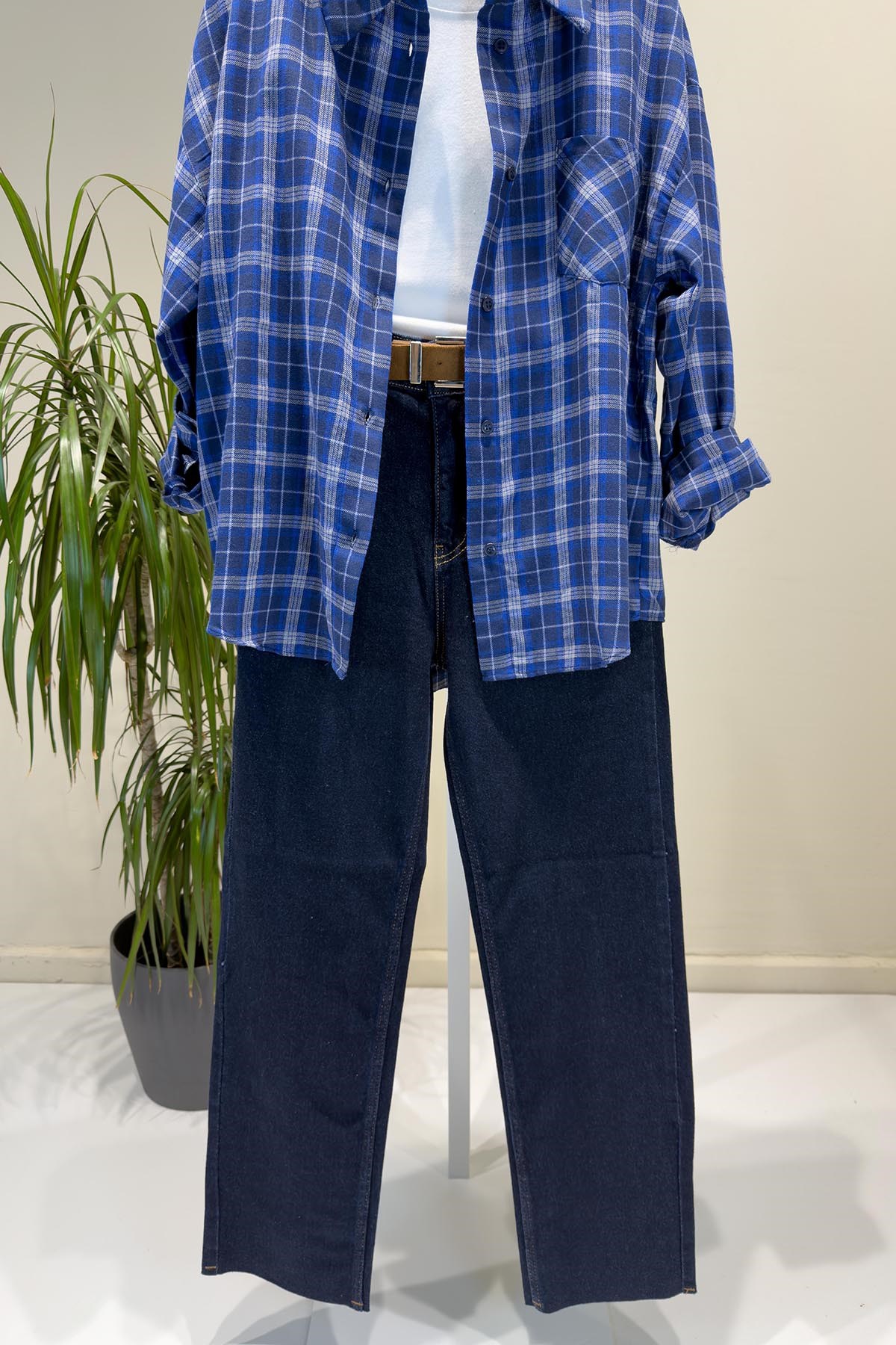 Raw Yıakama Kemerli Boy Fit Jean