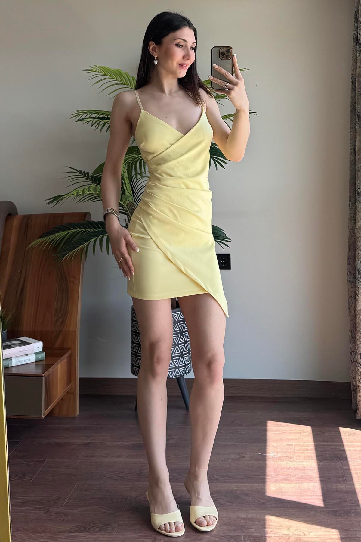 Sarı Askılı Drape Detaylı Eblise