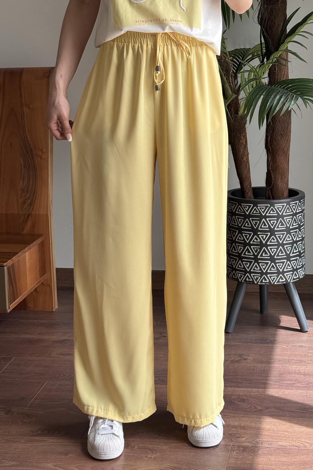 Sarı Beli Lastikli Bol Paça Pantolon