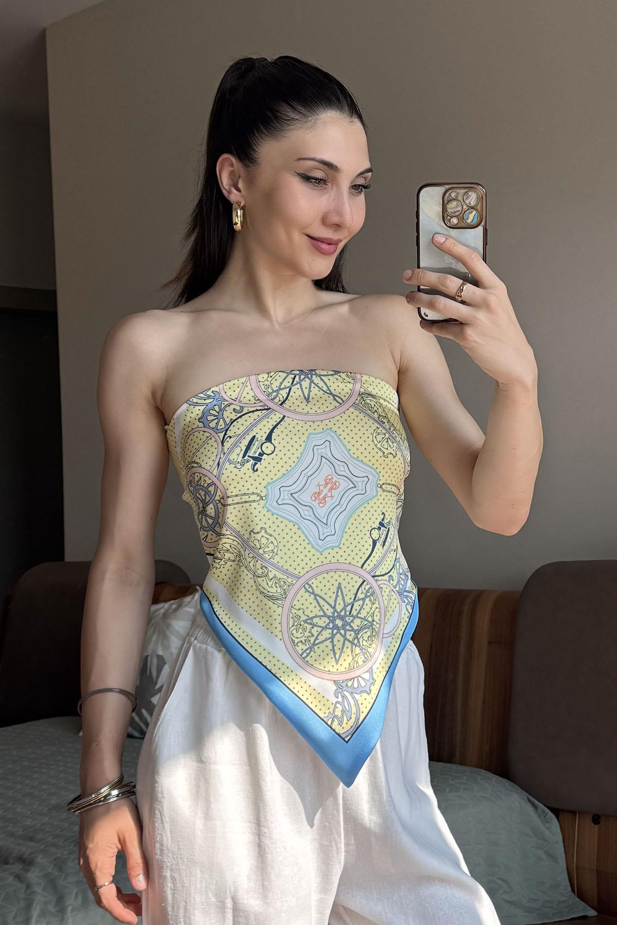 Sarı Brugge Üçgen Tasarım Bluz