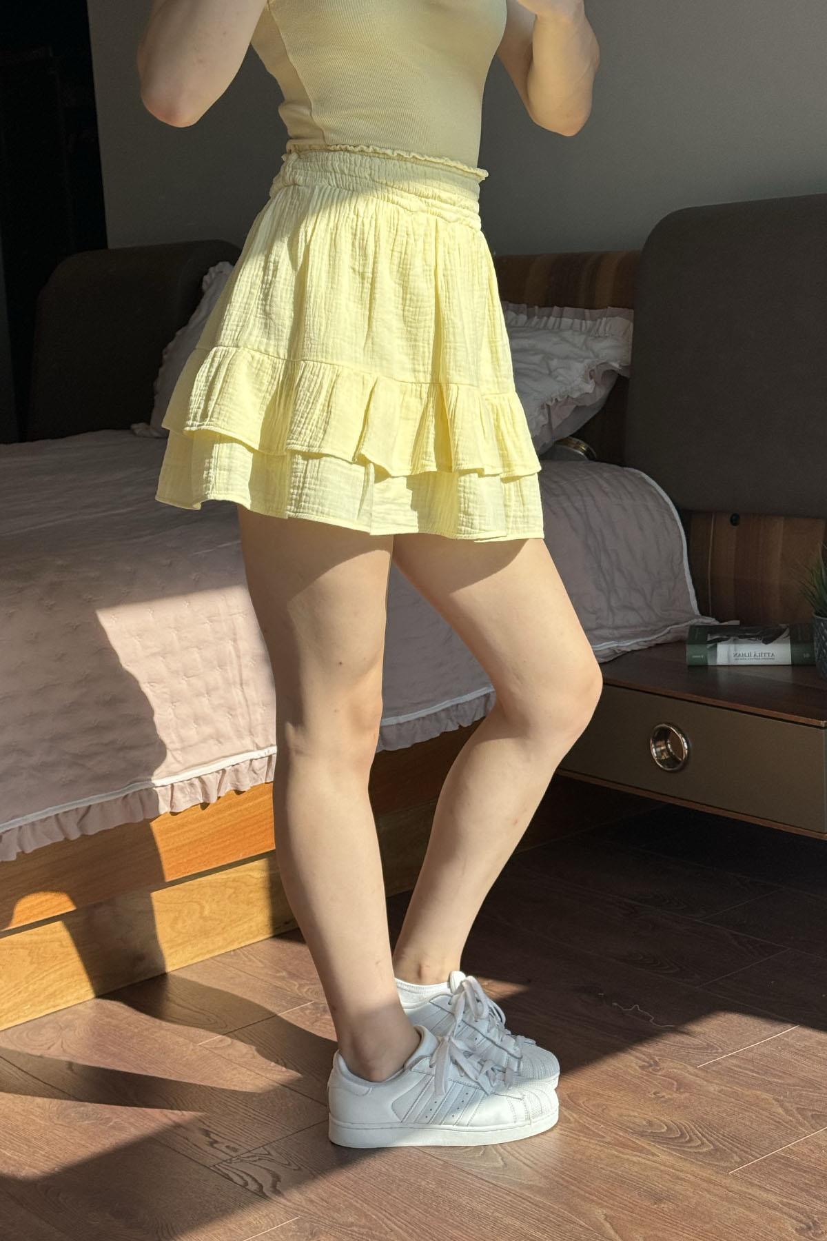 Sarı Gipeli Mini Etek