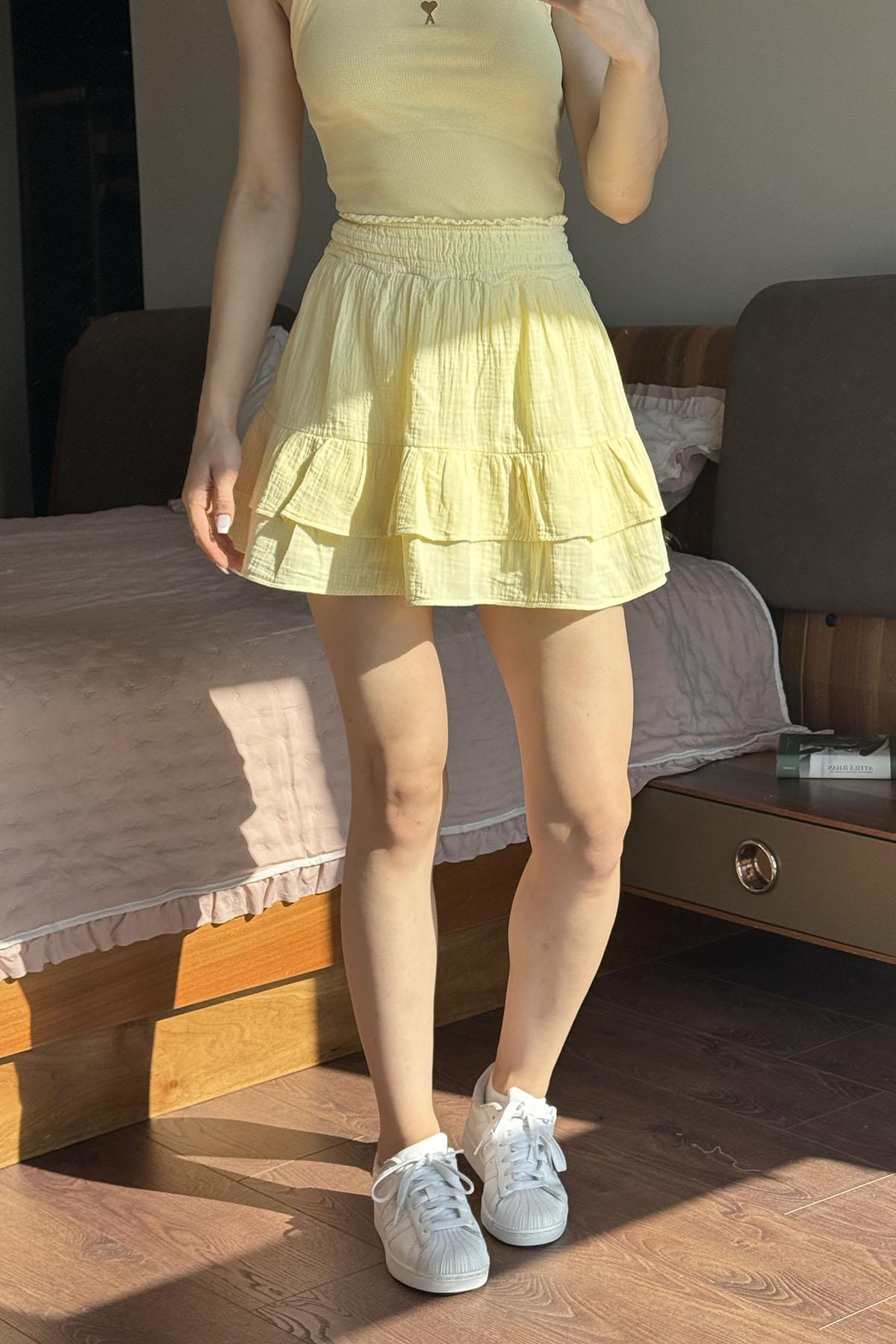 Sarı Gipeli Mini Etek