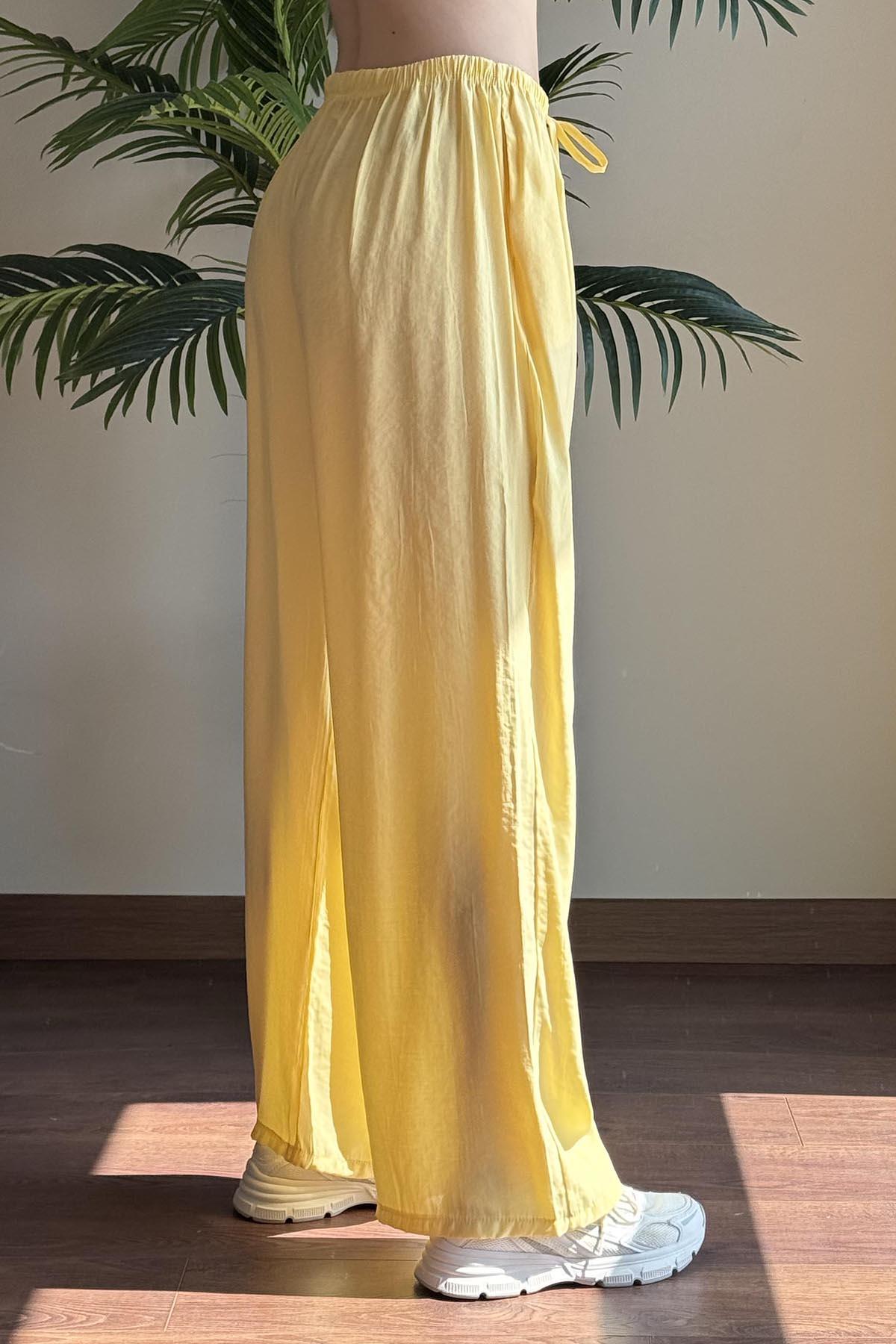 Sarı Massi Beli İpli Tencel Pantolon