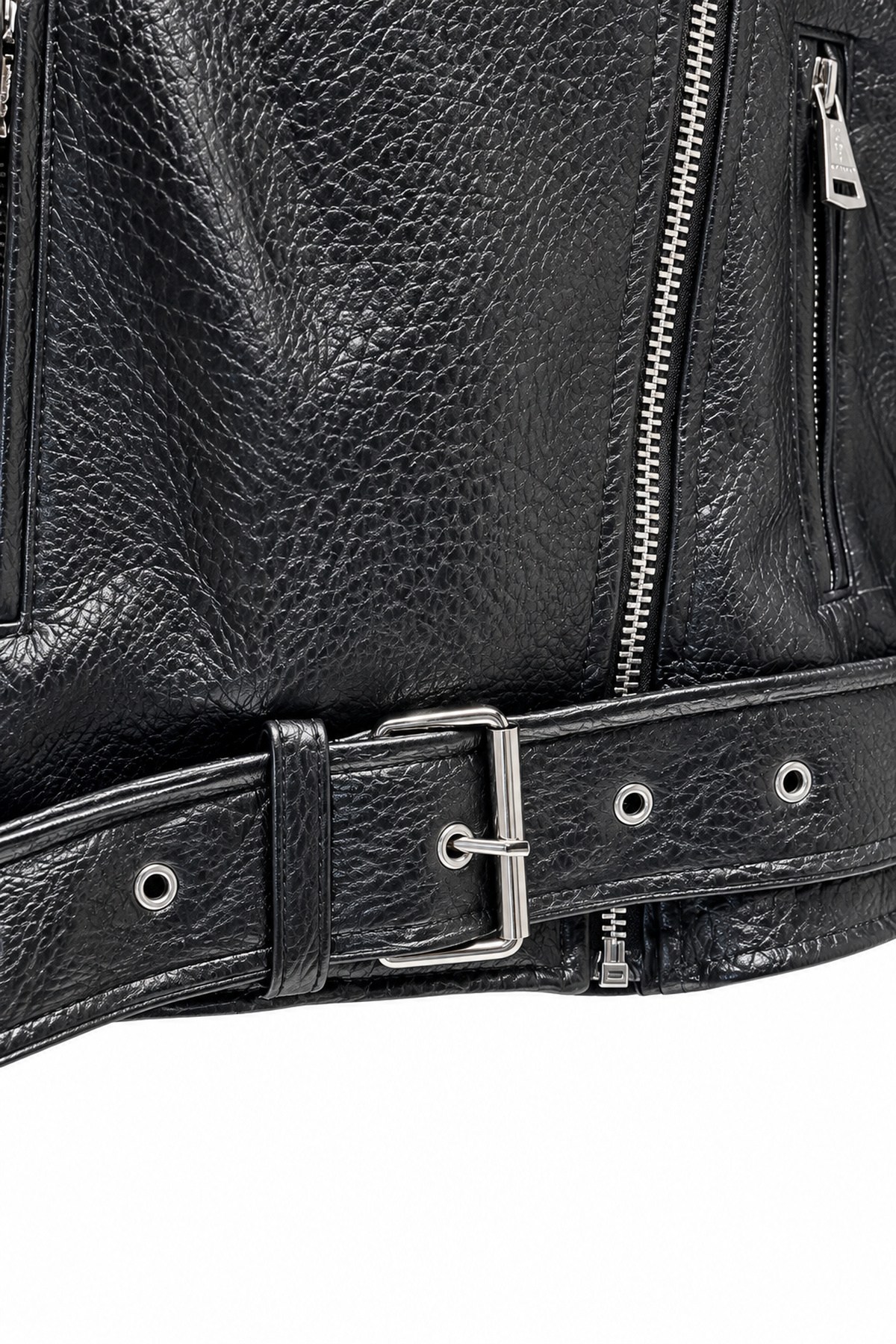 Siyah Arka Detaylı Crop Suni Deri Ceket