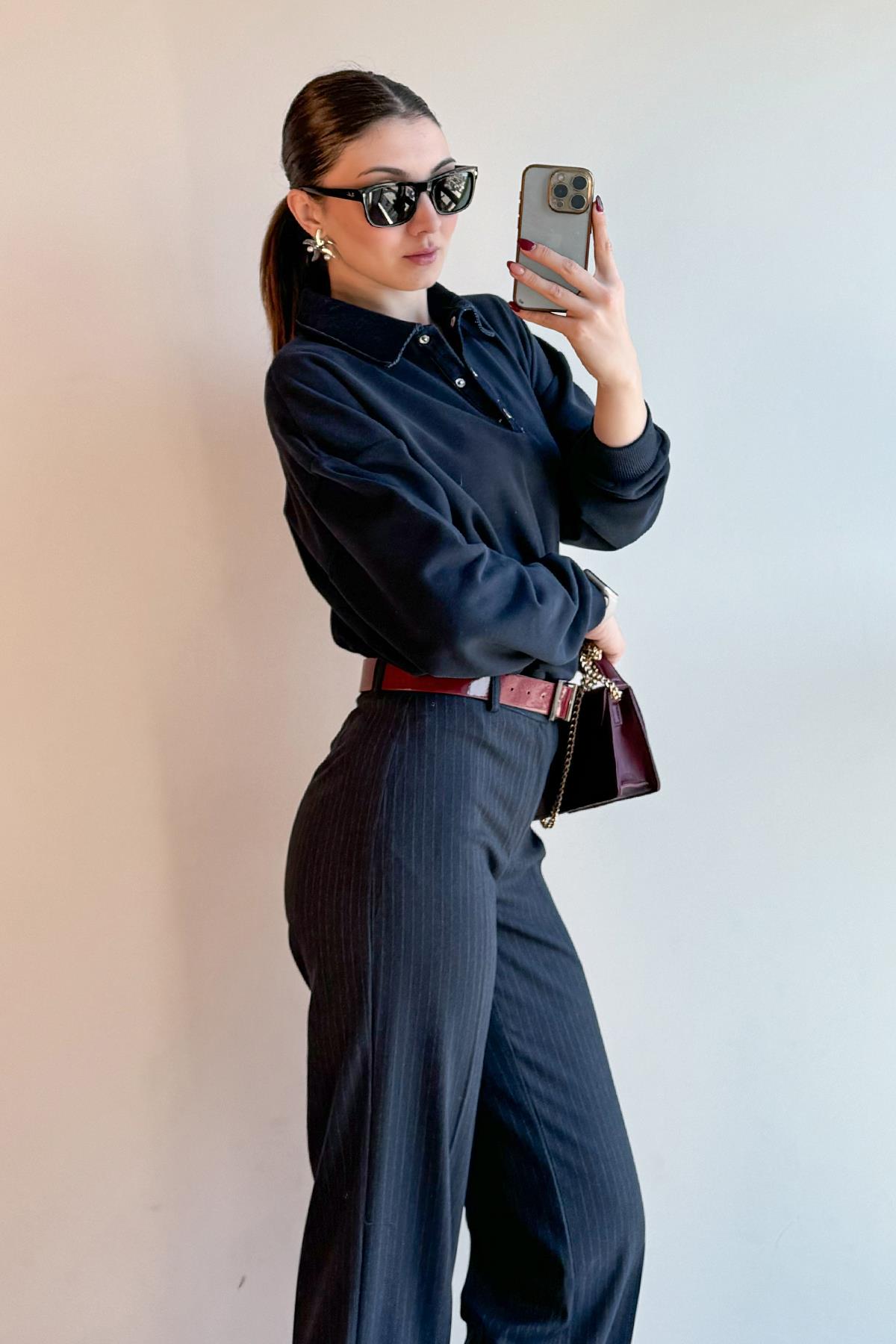 Siyah Denim Garnili Sweatshirt