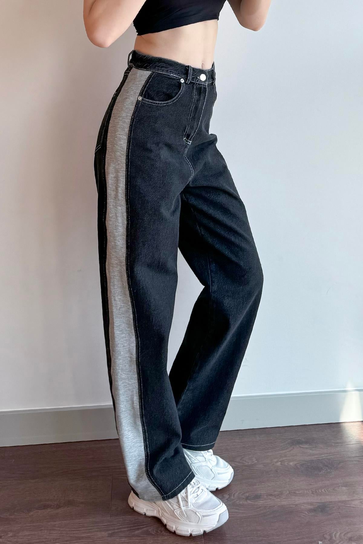 Siyah Garnili Denim Pantolon
