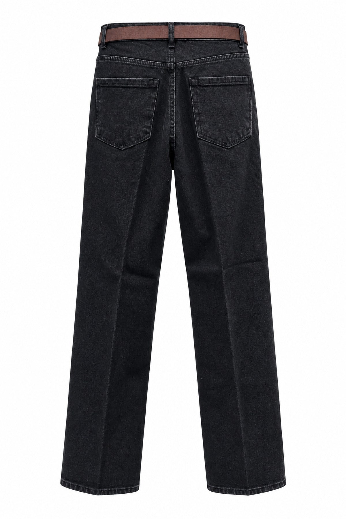 Siyah Kemerli Yüksek Bel Regular Fit Jean