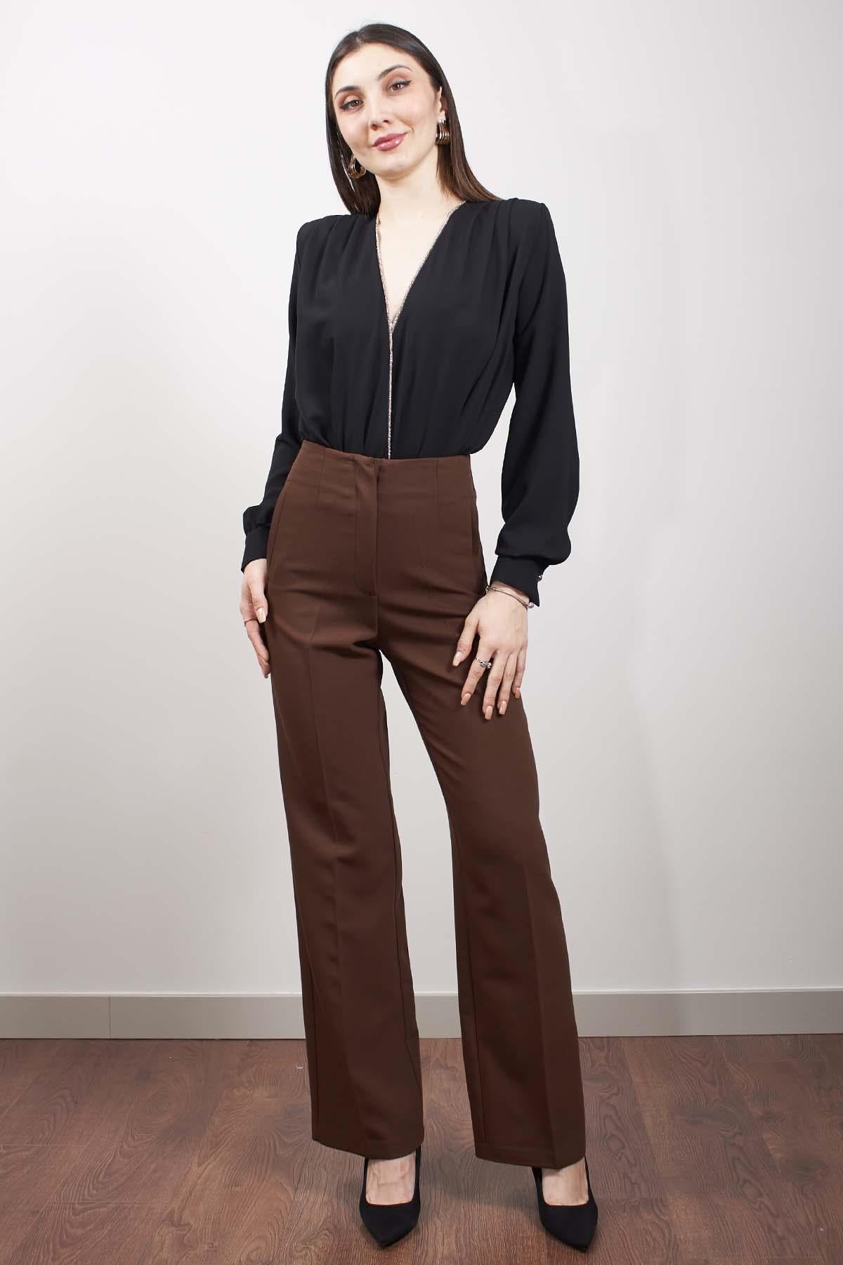 Siyah Kruvaze Yaka Şerit Taşlı Bodysuit