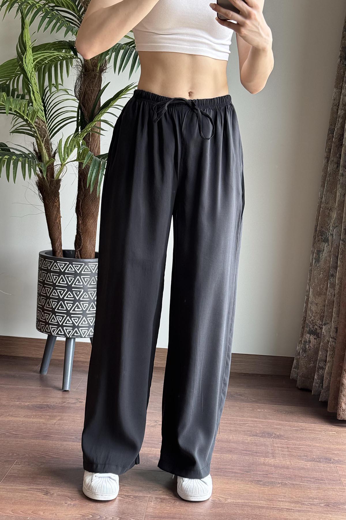 Siyah Massi Beli İpli Tencel Pantolon